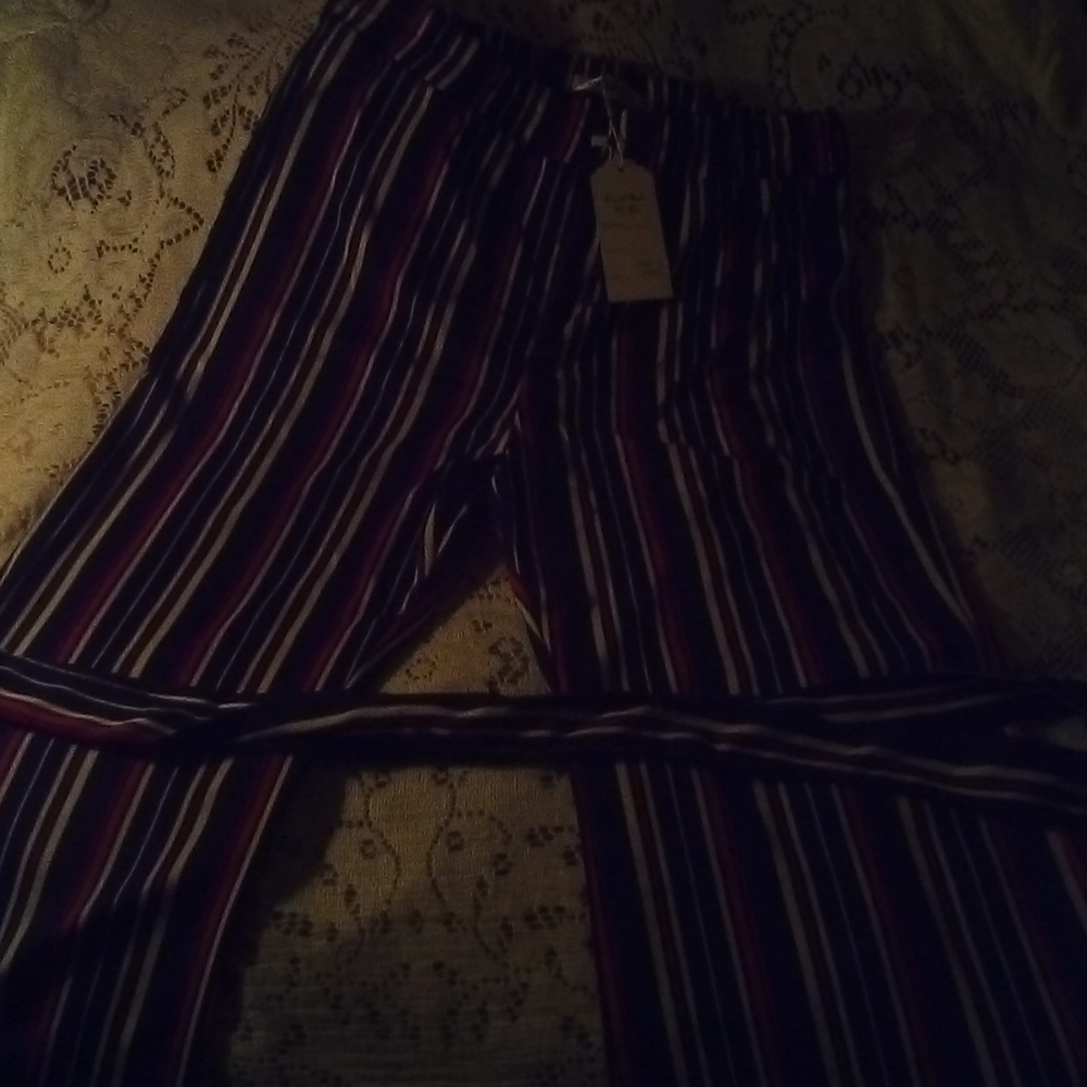 Black, white, red striped capris